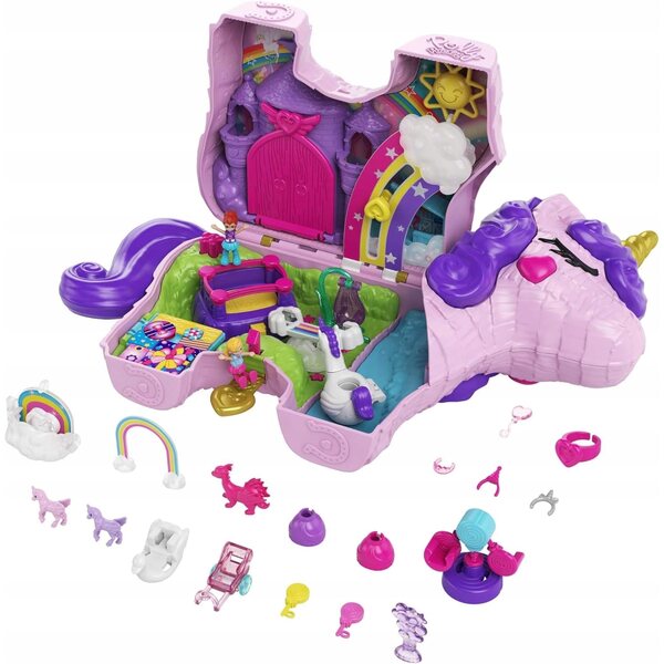 Polly Pocket Unicorn Surprise Set avec 25 surprises et accessoires - Jeu pour enfants à partir de 4 ans