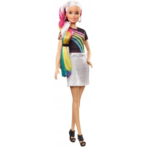 Barbie mit Regenbogenhaaren und Glitzer, Mattel-Spielzeug für Kinder ab 3 Jahren