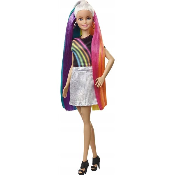Barbie mit Regenbogenhaaren und Glitzer, Mattel-Spielzeug für Kinder ab 3 Jahren