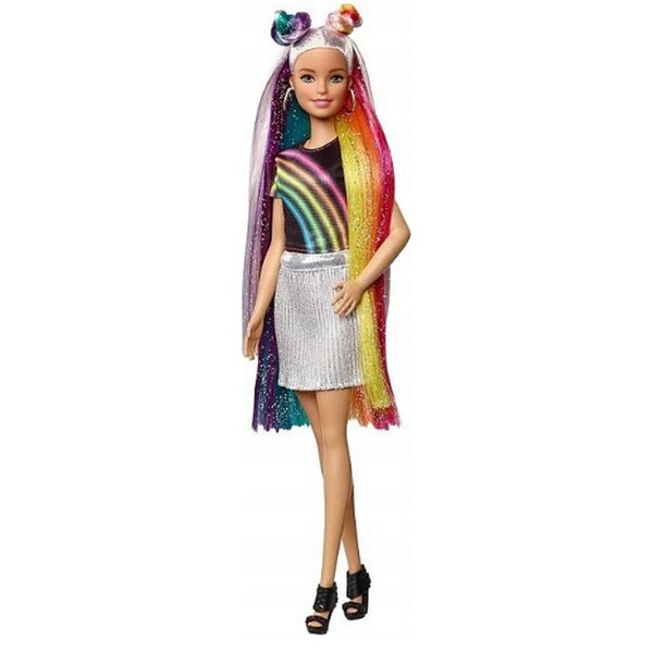 Barbie mit Regenbogenhaaren und Glitzer, Mattel-Spielzeug für Kinder ab 3 Jahren