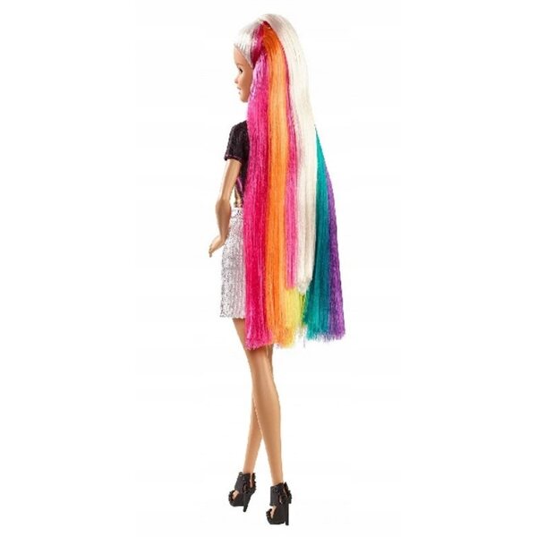 Barbie mit Regenbogenhaaren und Glitzer, Mattel-Spielzeug für Kinder ab 3 Jahren