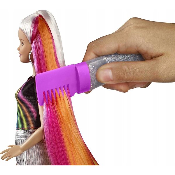 Barbie mit Regenbogenhaaren und Glitzer, Mattel-Spielzeug für Kinder ab 3 Jahren