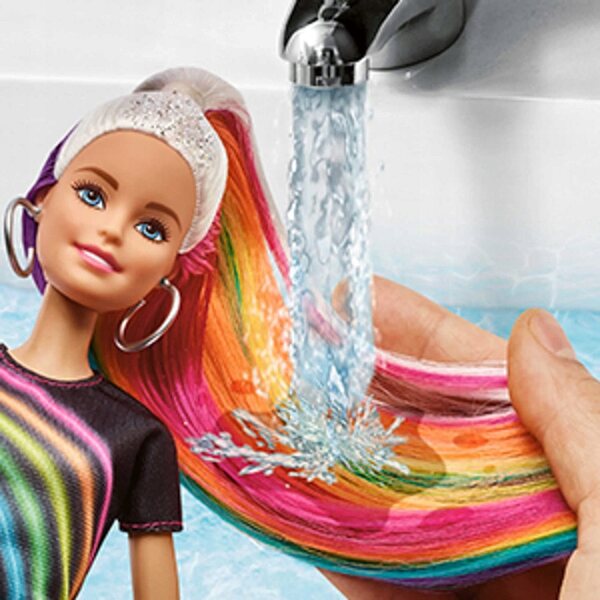 Barbie mit Regenbogenhaaren und Glitzer, Mattel-Spielzeug für Kinder ab 3 Jahren
