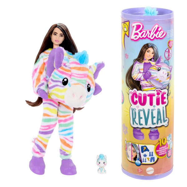 Barbie Cutie Reveal Zebra 32 cm mit Doppelkostüm und 10 Accessoires