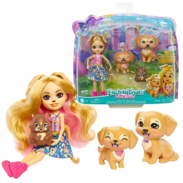 Enchantimals City Tails Gerika Golden Retriever mit 2 Welpen und Eichhörnchen
