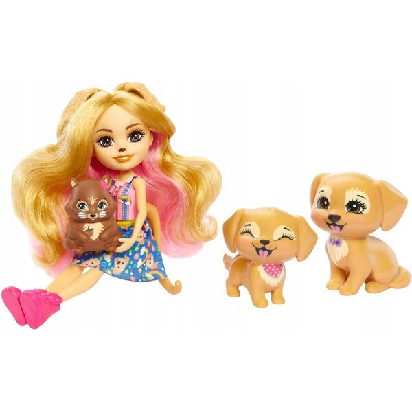 Enchantimals City Tails Gerika Golden Retriever mit 2 Welpen und Eichhörnchen