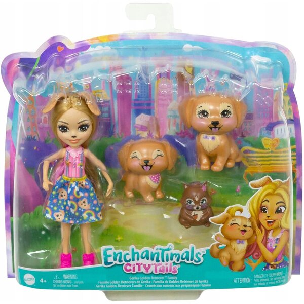 Enchantimals City Tails Gerika Golden Retriever mit 2 Welpen und Eichhörnchen