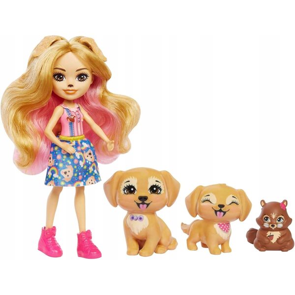 Enchantimals City Tails Gerika Golden Retriever mit 2 Welpen und Eichhörnchen