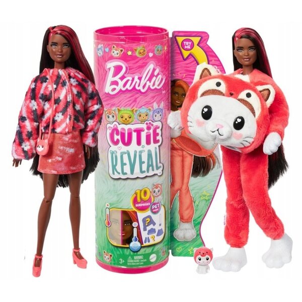 Barbie Cutie Reveal mit rotem Panda-Kostüm und 10 Überraschungen – 29 cm