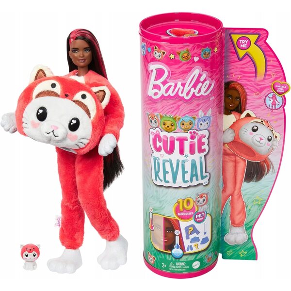 Barbie Cutie Reveal mit rotem Panda-Kostüm und 10 Überraschungen – 29 cm