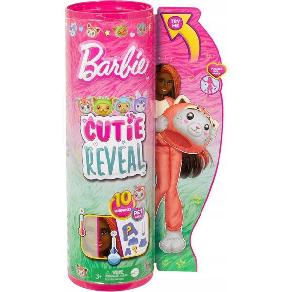 Barbie Cutie Reveal mit rotem Panda-Kostüm und 10 Überraschungen – 29 cm