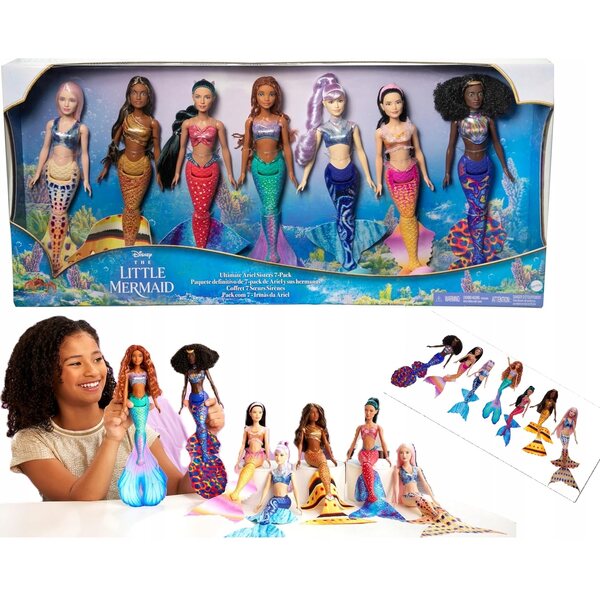Комплект от 7 кукли Mattel Disney Малката русалка с Ариел и нейните сестри от PVC и плат