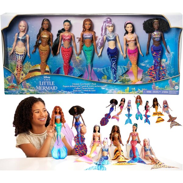 Set 7 bambole Mattel Disney La Sirenetta con Ariel e le sue sorelle in PVC e tessuto