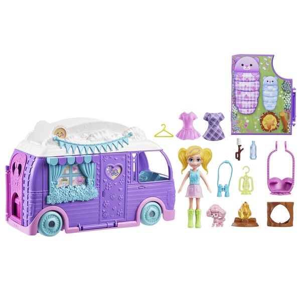 Polly Pocket Glamping Van Kamper con Accessori e Lalla per Bambini da 4 Anni