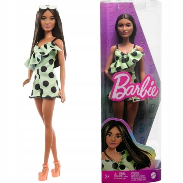 Barbie Fashionistas mit grünem Tupfenkleid – Modepuppe ab 3 Jahren