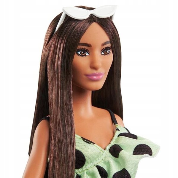 Barbie Fashionistas mit grünem Tupfenkleid – Modepuppe ab 3 Jahren