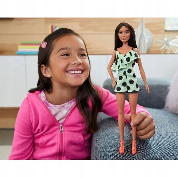Barbie Fashionistas mit grünem Tupfenkleid – Modepuppe ab 3 Jahren