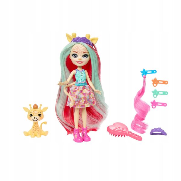 Mattel Enchantimals Deluxe Giraffa bambola con 5 accessori e animale Pawl
