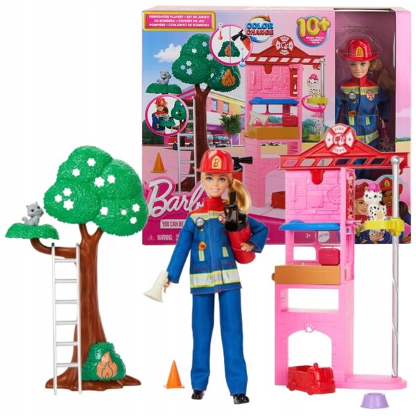 Barbie Feuerwehrmann mit Feuerwache und Zubehör – Spielset für Kinder ab 3 Jahren