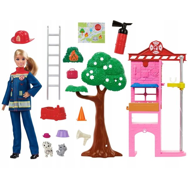 Barbie Feuerwehrmann mit Feuerwache und Zubehör – Spielset für Kinder ab 3 Jahren