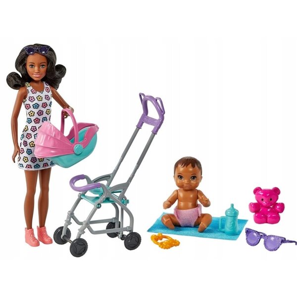 Barbie Skipper mit Puppe und Kinderwagenspiel für Kinder ab 3 Jahren