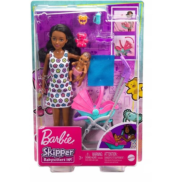 Barbie Skipper mit Puppe und Kinderwagenspiel für Kinder ab 3 Jahren