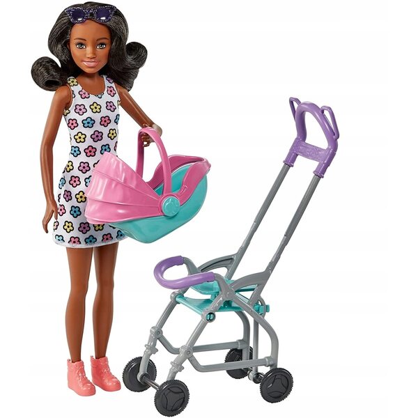 Barbie Skipper mit Puppe und Kinderwagenspiel für Kinder ab 3 Jahren