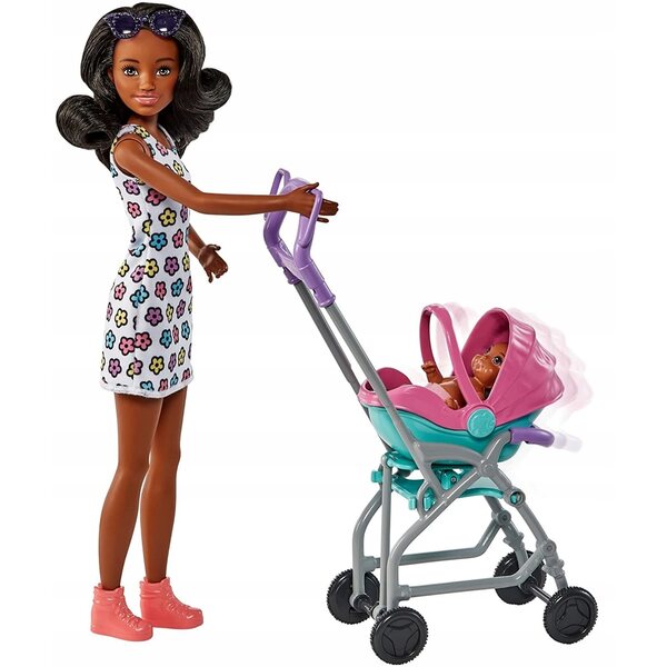 Barbie Skipper mit Puppe und Kinderwagenspiel für Kinder ab 3 Jahren