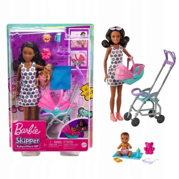 Barbie Skipper mit Puppe und Kinderwagenspiel für Kinder ab 3 Jahren