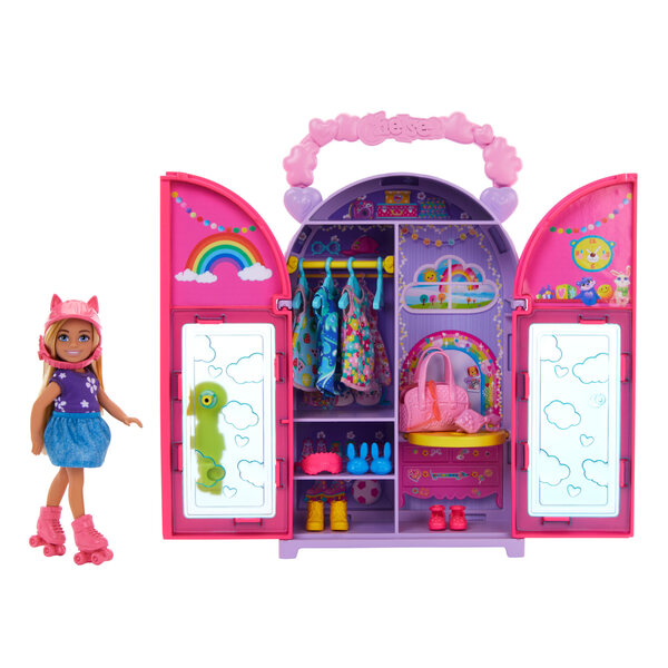 Barbie Chelsea-Garderobe mit Puppe, Kleidung und Accessoires – komplettes Modeset für Kinder