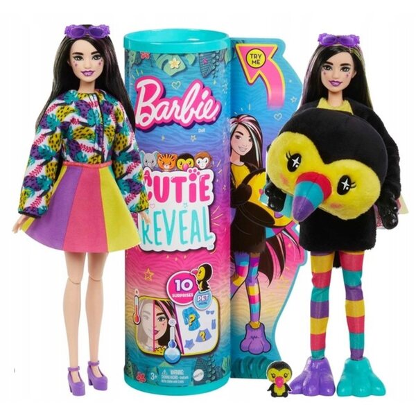 BARBIE CUTIE REVEAL seria dżungla LALKA W PRZEBRANIU TUKAN