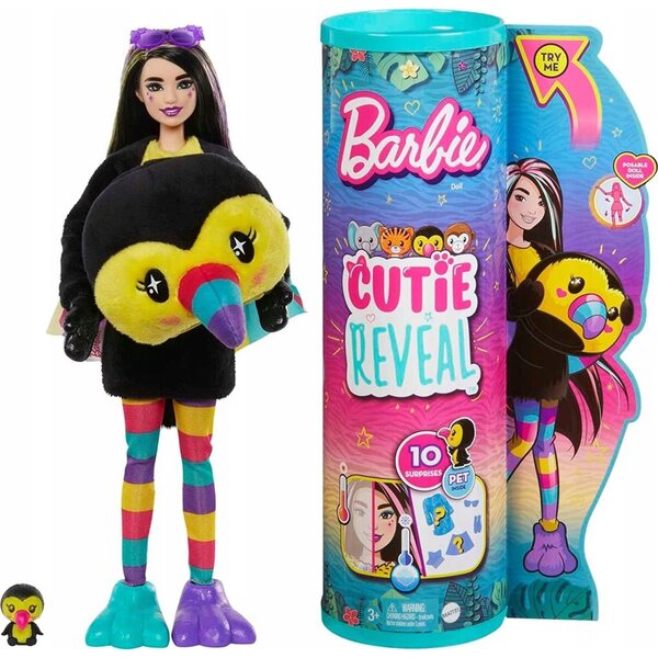 BARBIE CUTIE REVEAL seria dżungla LALKA W PRZEBRANIU TUKAN
