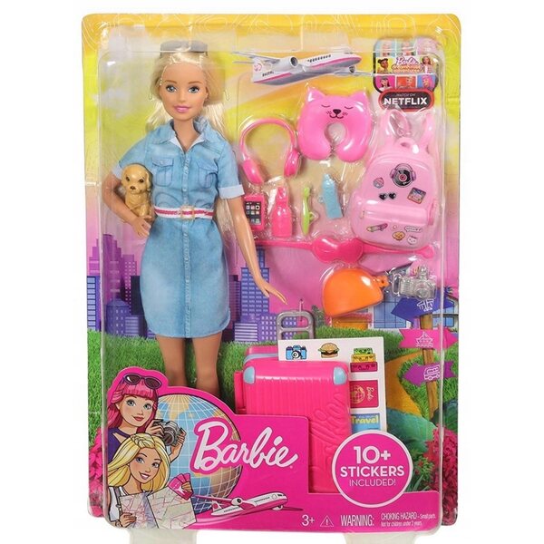 Barbie Traveller mit Hund und komplettem Zubehör für Mädchen ab 3 Jahren