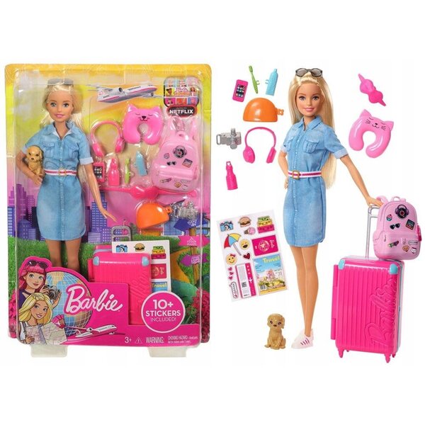 Barbie Traveller mit Hund und komplettem Zubehör für Mädchen ab 3 Jahren