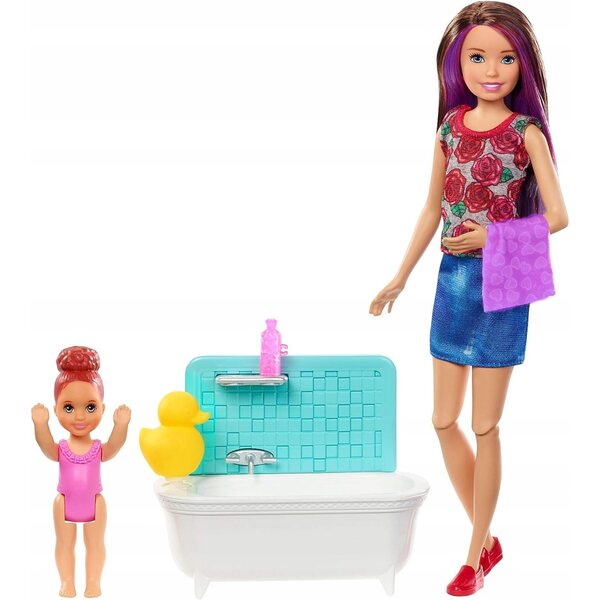 Barbie Skipper Klub Opiekunek mit Badewanne und Zubehör für Kinder ab 3 Jahren