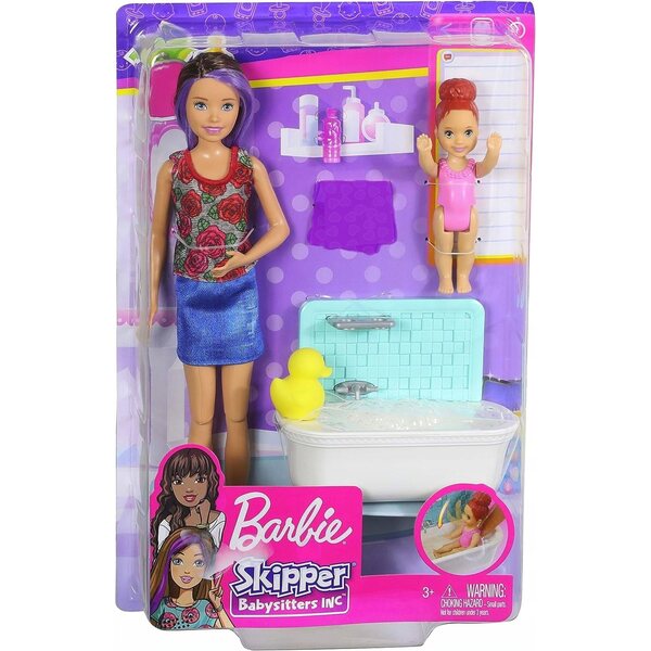 Barbie Skipper Klub Opiekunek mit Badewanne und Zubehör für Kinder ab 3 Jahren
