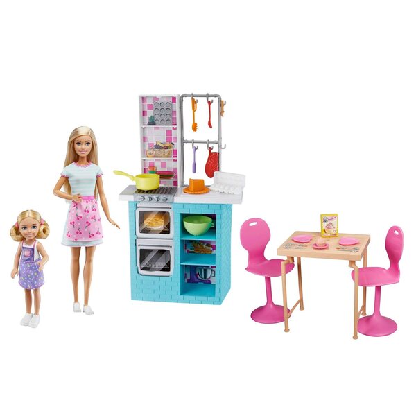 Barbie und Chelsea Küchenset mit Doppelofen und Zubehör für Kinder ab 3 Jahren