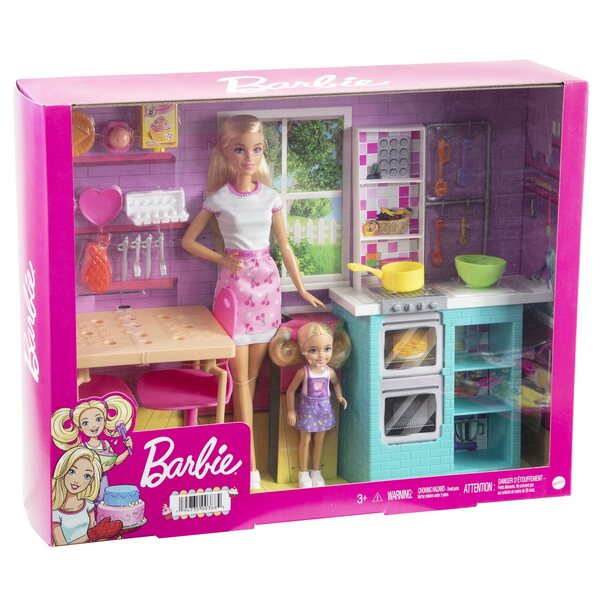 Barbie und Chelsea Küchenset mit Doppelofen und Zubehör für Kinder ab 3 Jahren
