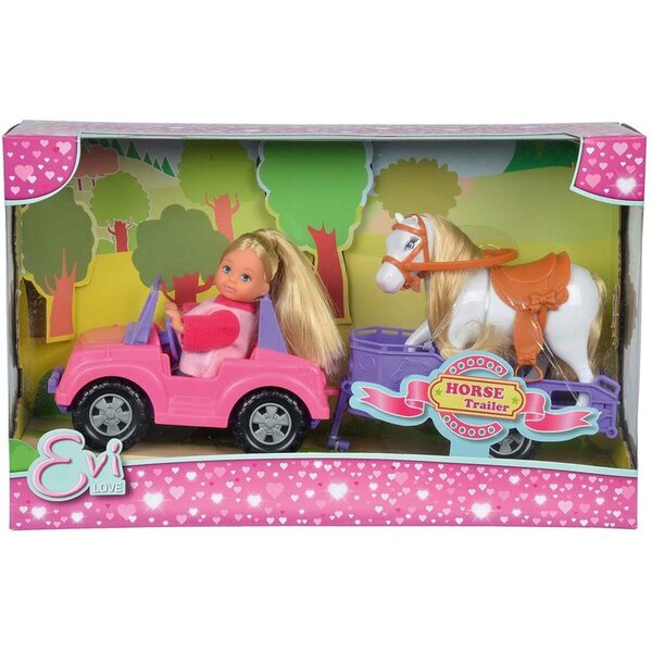 Simba Evi mit Jeep zum Pferdetransport – Spielzeug für Kinder ab 3 Jahren