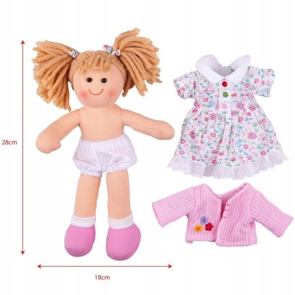 Lalcka Paulina Bigjigs Toys 28 cm mit Stoffkleidung, perfekt für Kinder