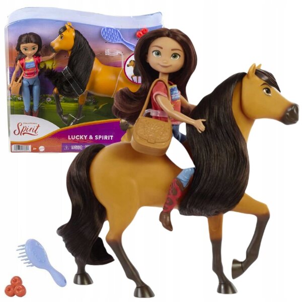 Mattel Mustang Spirit of Freedom Lucky mit Spirit Pferd und Zubehör 19 cm