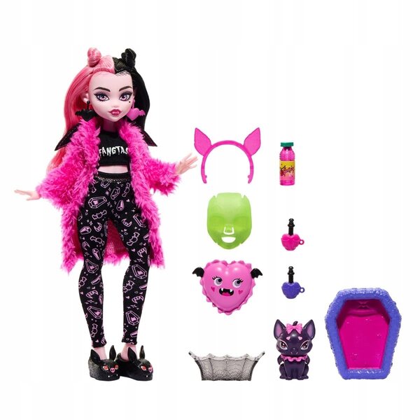 Bambola Monster High Draculaura Creepover Party 29 cm con Accessori da Sonno