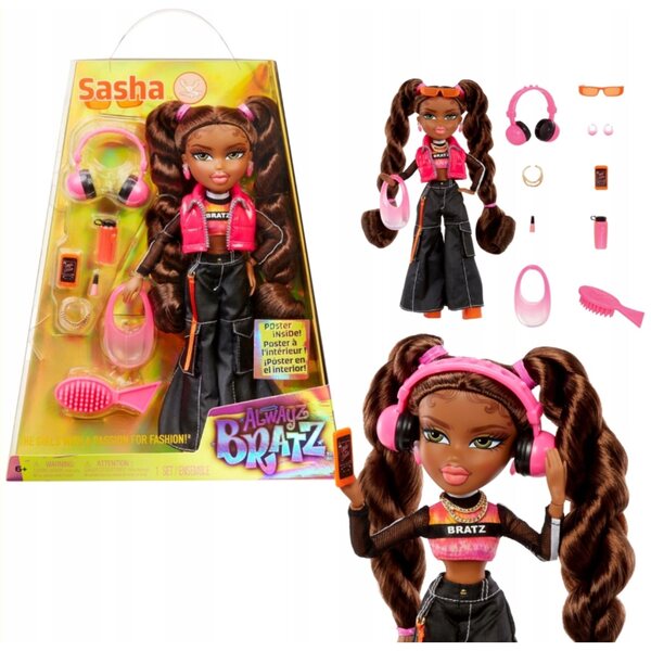 Bratz Alwayz Sasha Streetwear mit Modeaccessoires und trendigen Outfits, 25 cm große Puppe