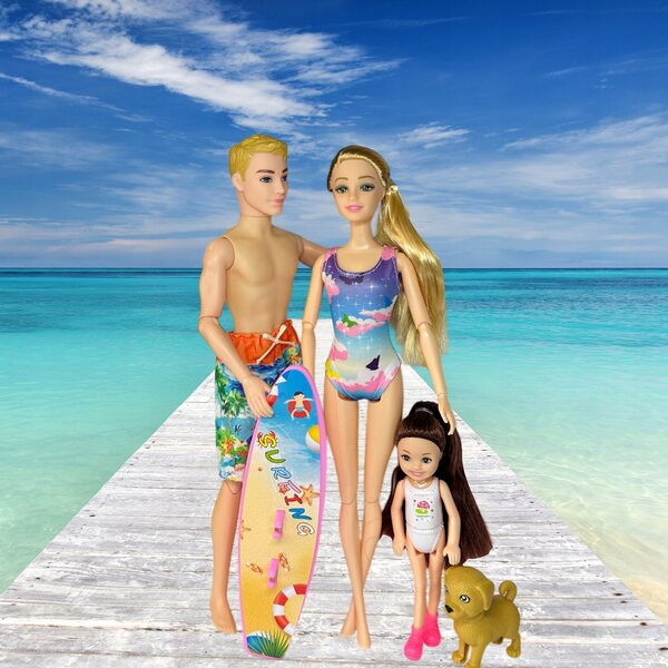 Set di Bambole Famiglia con Ken, Bambina, Accessori e Cagnolino - Gioco Educativo