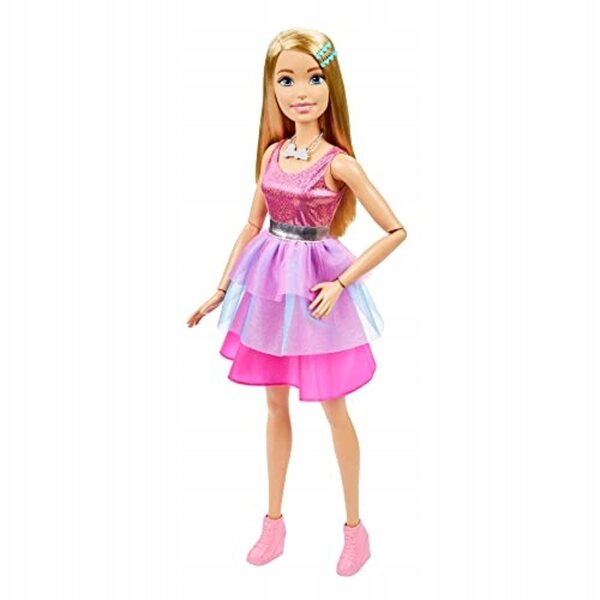 Große, 71 cm große, blonde Mattel-Barbie-Puppe mit rosa Kleid und Accessoires