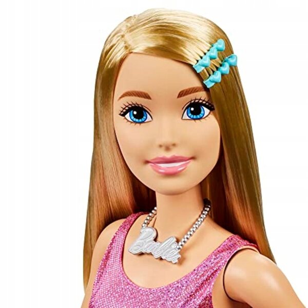 Große, 71 cm große, blonde Mattel-Barbie-Puppe mit rosa Kleid und Accessoires