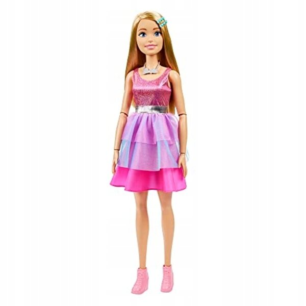 Große, 71 cm große, blonde Mattel-Barbie-Puppe mit rosa Kleid und Accessoires