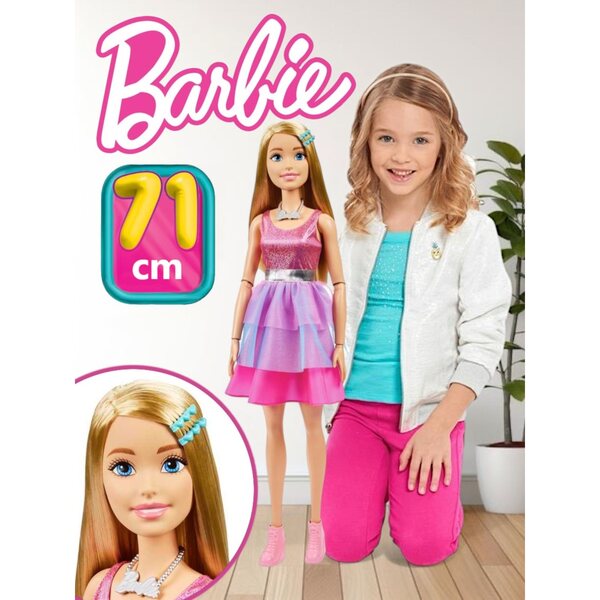 Große, 71 cm große, blonde Mattel-Barbie-Puppe mit rosa Kleid und Accessoires