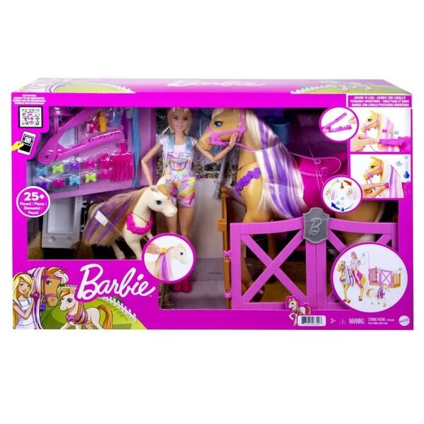 Barbie-Pferde-Styling- und Pflegeset mit Zubehör für Kinder ab 3 Jahren