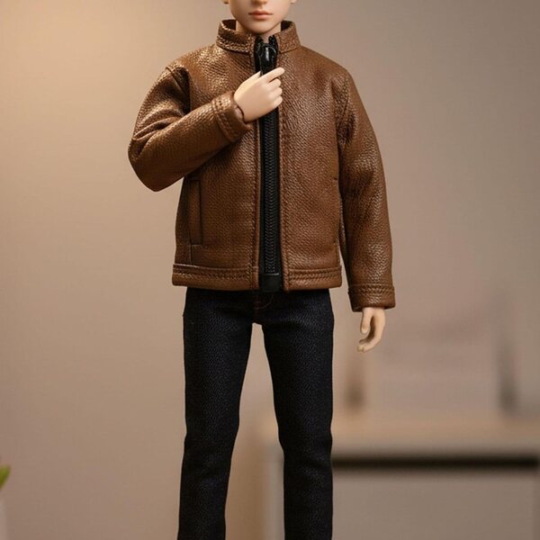 1:12 Braune Kunstlederjacke für Puppen und Actionfiguren – Elegantes und realistisches Accessoire